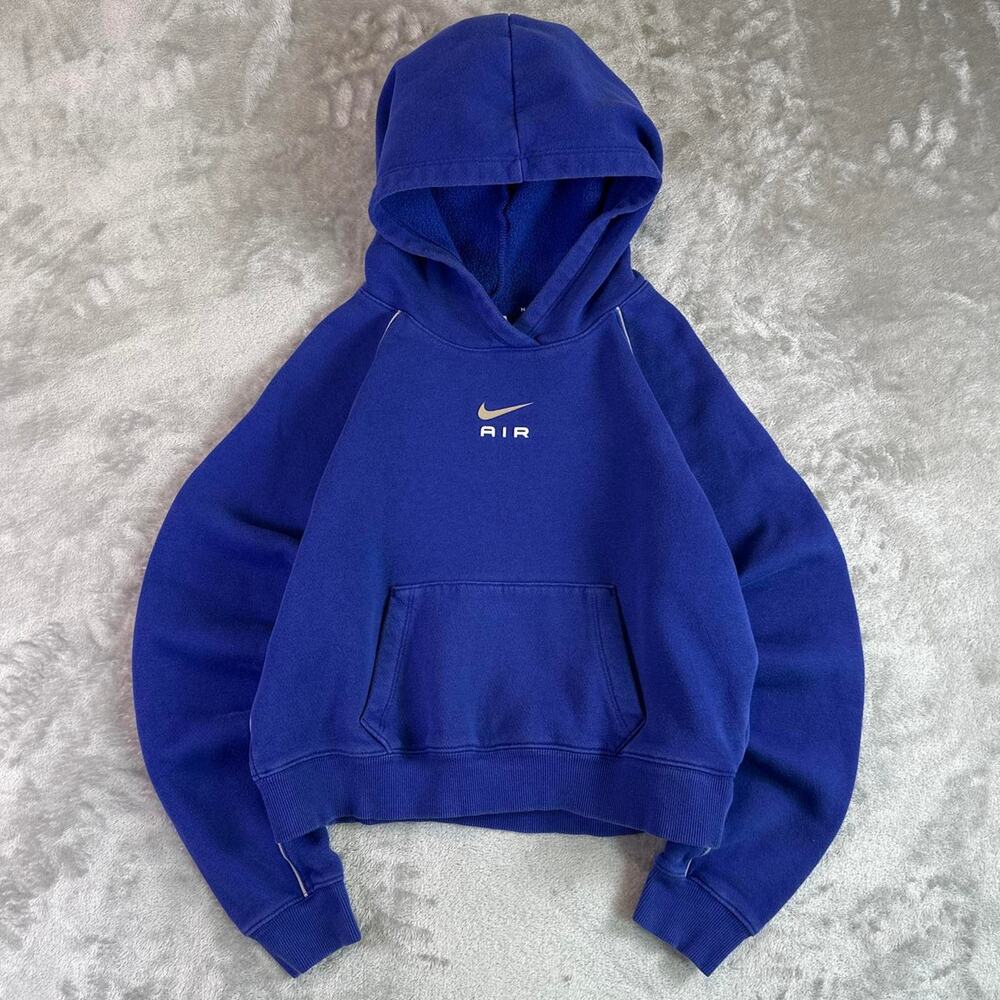 Y2K Nike Air Cropped Hoodie Blue Pullover Sweatshirt Girl’s XL Center Swoosh